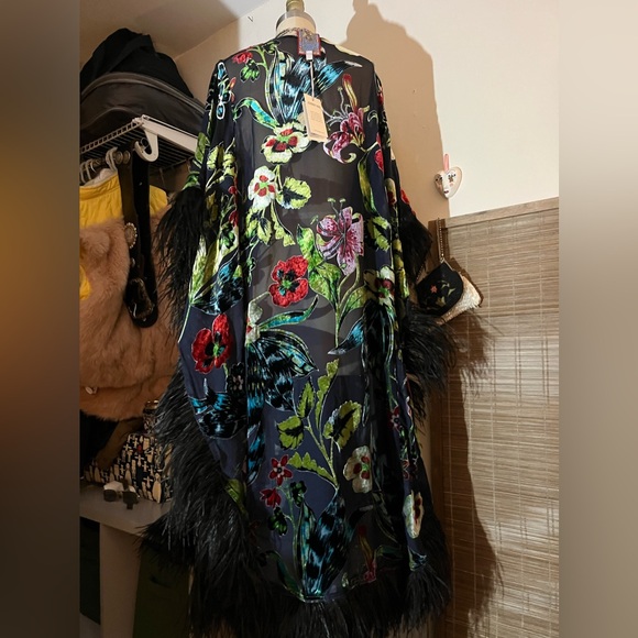 Vintage ostrich feather velvet mumu/kaftan - Picture 7 of 7